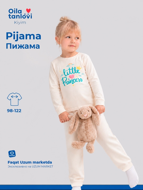 Qiz bolalar uchun pijama uzun yengli, paxtali uy kiyim to'plami longsdiv va shim - 
