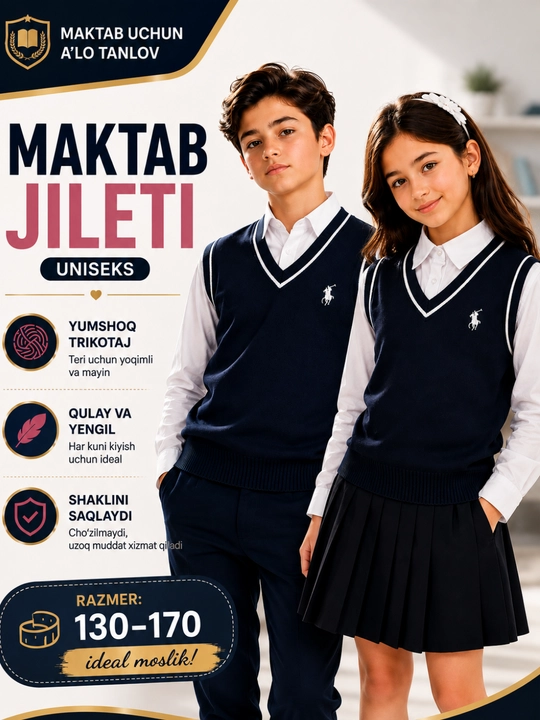 Maktab nimchasi, bolalar jileti, maktab formasi, uniseks, 7–14 yosh - 