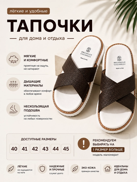 Erkaklar uchun shippak – yengil, yumshoq va qulay yozgi shippak, 40–45