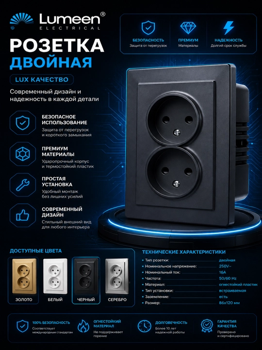 Ikki qavatli elektr rozetka Lumeen (Double Socket) - 