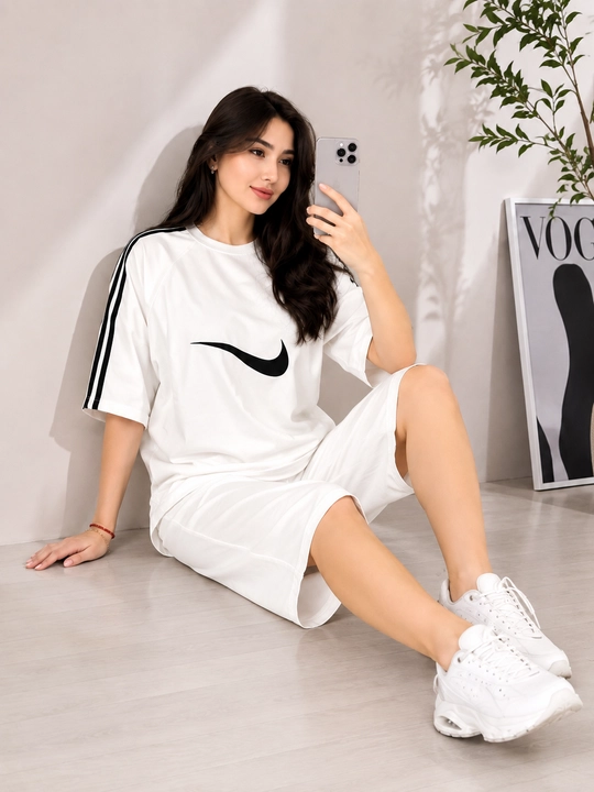 Ayollar sport kostyumi, yozgi kostyum, futbolka va shortik, oversize, 54 gacha