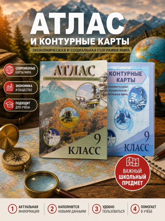 Geografik Atlas va kontur xaritasi bilan 4, 5, 6, 7, 8, 9, 10 sinflar - 