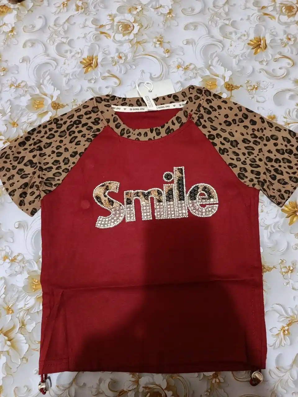 Qizlar uchun futbolka Smile toshli printli, yengil va yumshoq sovg'a uchun