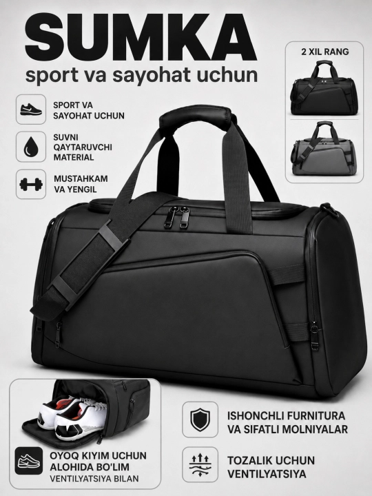 Katta sig‘imli sport va sayohat sumkasi