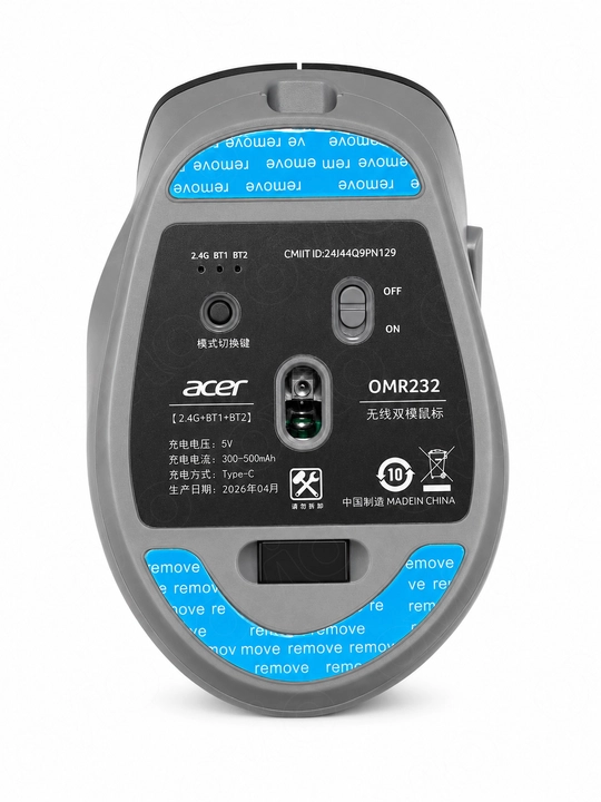 Acer OMR232 simsiz, ovozsiz sichqoncha, Bluetooth + 2.4G, ergonomik