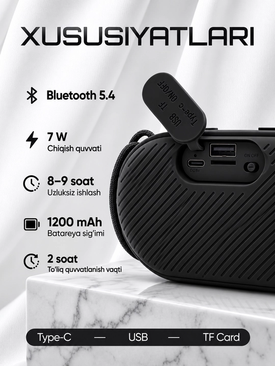 Simsiz mini kalonka, KOLEER H32, portativ bluetooth kolonka, suvga chidamli karnay