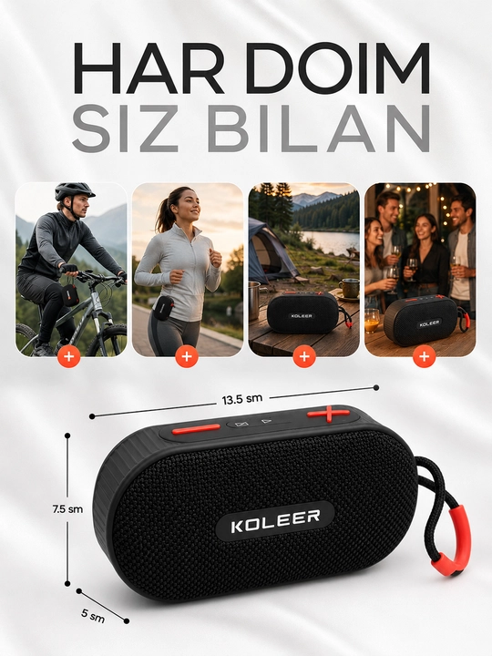 Simsiz mini kalonka, KOLEER H32, portativ bluetooth kolonka, suvga chidamli karnay