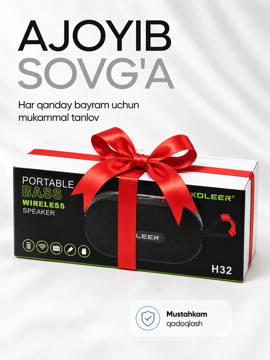 Simsiz mini kalonka, KOLEER H32, portativ bluetooth kolonka, suvga chidamli karnay