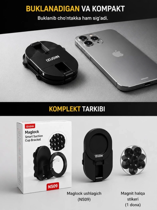 Telefon ushlagich, mashinaga derjatel, vaquumli podstavka, magnitli ushlagich
