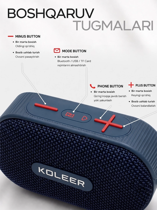 Simsiz mini kalonka, KOLEER H32, portativ bluetooth kolonka, suvga chidamli karnay