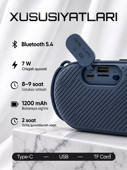 Simsiz mini kalonka, KOLEER H32, portativ bluetooth kolonka, suvga chidamli karnay