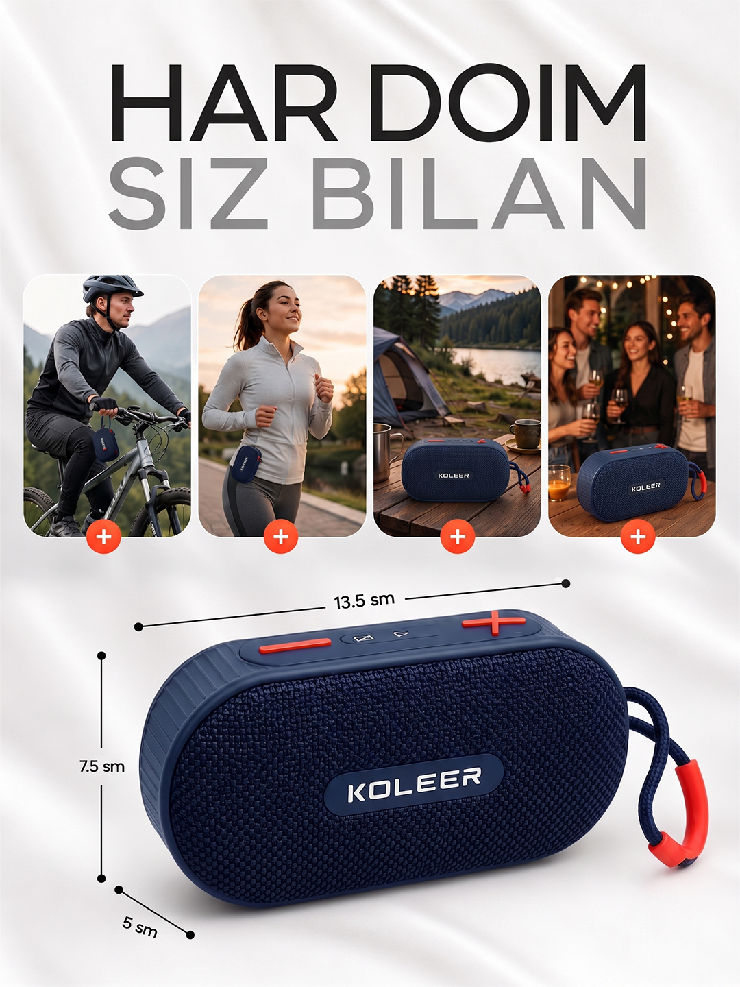 Simsiz mini kalonka, KOLEER H32, portativ bluetooth kolonka, suvga chidamli karnay