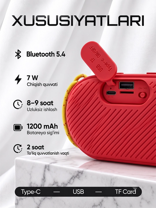 Simsiz mini kalonka, KOLEER H32, portativ bluetooth kolonka, suvga chidamli karnay