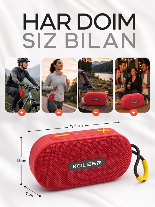 Simsiz mini kalonka, KOLEER H32, portativ bluetooth kolonka, suvga chidamli karnay