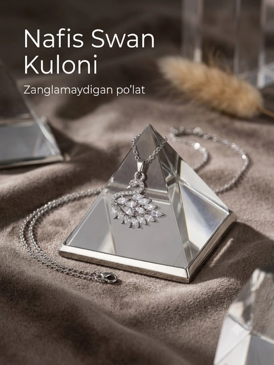 Женская цепочка с кулоном розовый лебедь, серебристое ожерелье с кристаллами