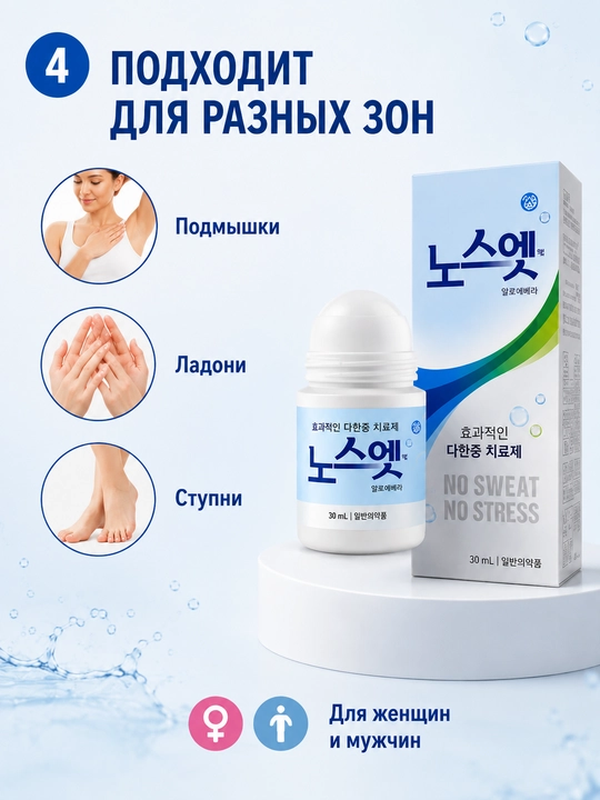 Koreya dezodorant-antiperspiranti No Sweat No Stress, kuchli terlashga qarshi, 30 ml
