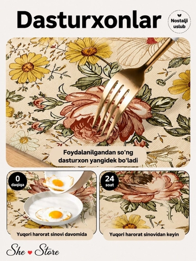 Dasturxon, kilyonkadan oshxona dasturxoni, bayramona va nafis dasturxon