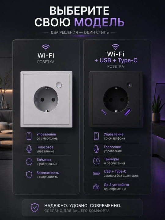 Умная розетка с Wi-Fi управлением через ЯндексАлиса, Tuya, Smart Life, розетки с USB+TypeC