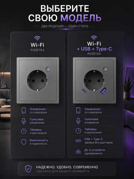 Умная розетка с Wi-Fi управлением через ЯндексАлиса, Tuya, Smart Life, розетки с USB+TypeC