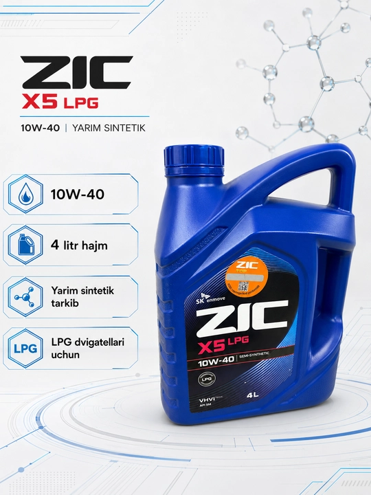 ZIC X5 LPG 10W-40 va ZIC X7 5W-30 motor moylari, 4 litr, sintetik va yarim sintetik, 2 tur