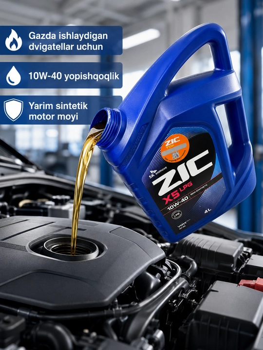 ZIC X5 LPG 10W-40 va ZIC X7 5W-30 motor moylari, 4 litr, sintetik va yarim sintetik, 2 tur