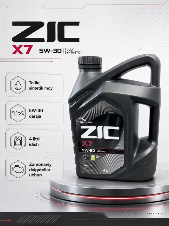 ZIC X5 LPG 10W-40 va ZIC X7 5W-30 motor moylari, 4 litr, sintetik va yarim sintetik, 2 tur