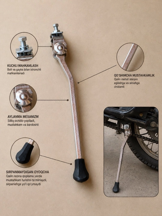 Velosiped tayanchi (oyoqcha) – universal, mustahkam, barcha turdagi velosipedlar uchun - 
