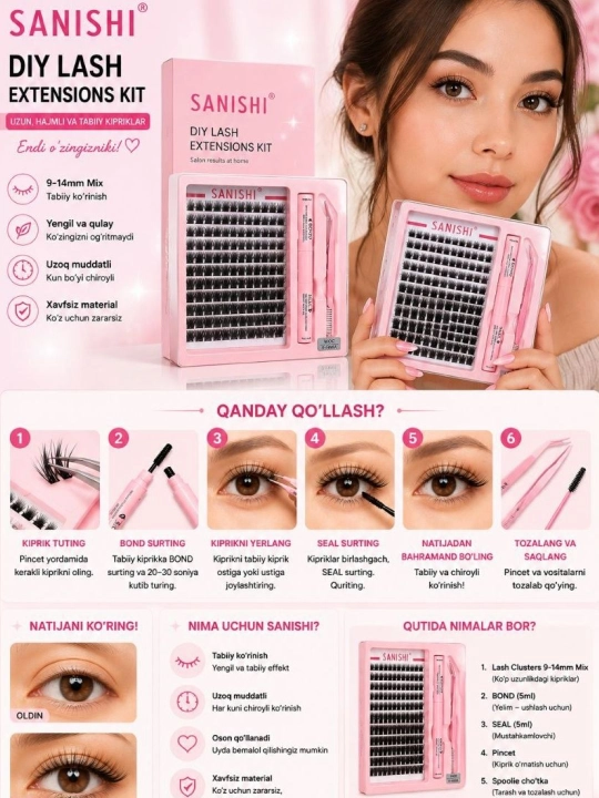 SANISHI DIY Lash Extensions Kit — удобный набор для самостоятельного создания длинных