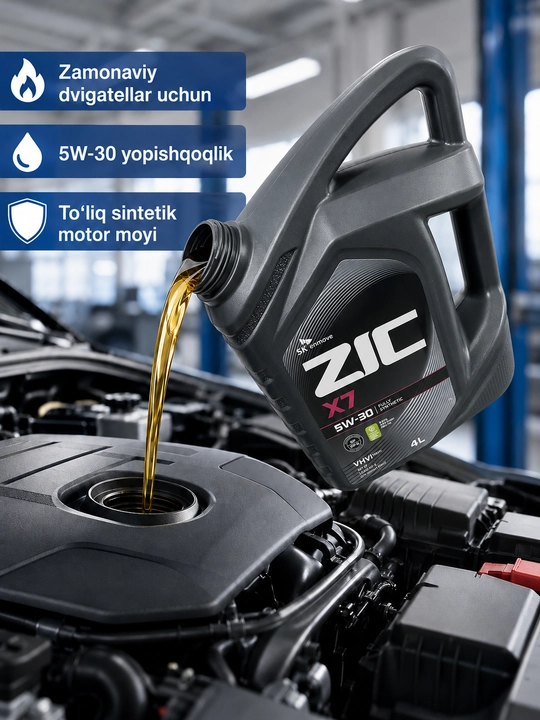 ZIC X5 LPG 10W-40 va ZIC X7 5W-30 motor moylari, 4 litr, sintetik va yarim sintetik, 2 tur