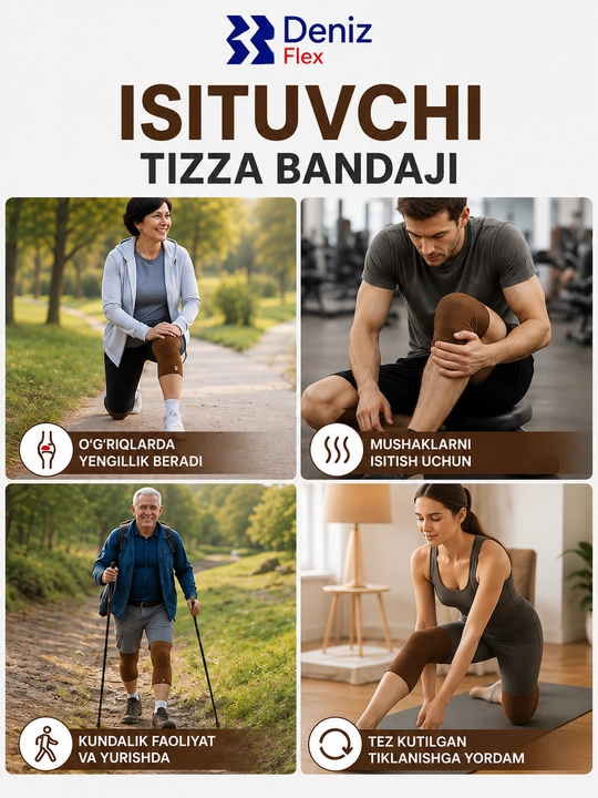 Isituvchi elastik tizza bandaji, qo‘llab-quvvatlovchi termobandaj, 1 juft, uniseks, S–L
