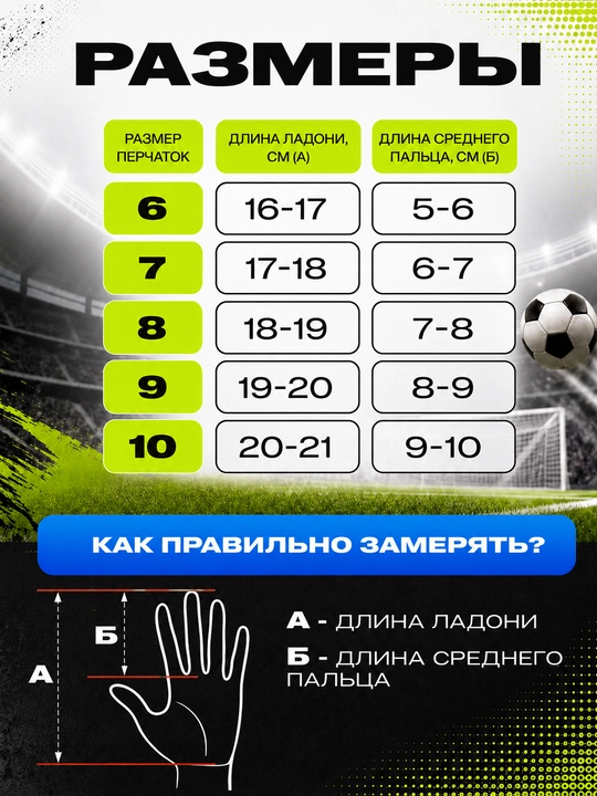 Вратарские перчатки для футбола без застёжек, латекс 4 мм, размеры 6–10