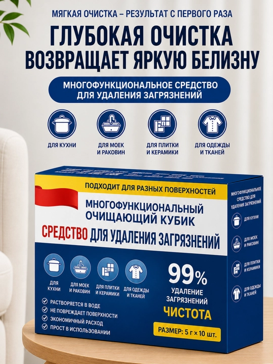 Многофункциональный очищающий кубик для удаления пятен и загрязнений 10×5 г