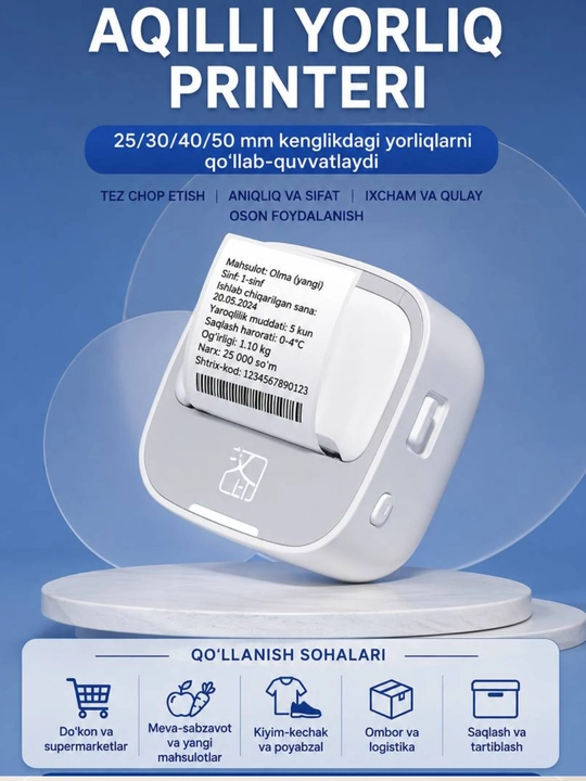 Yorliqlar, QR kod, shtrix kodlar uchun portativ  M1 mini printer | bluetooth