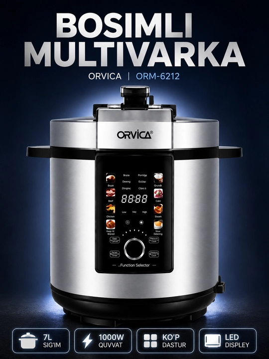 Мультиварка ORVICA ORM-6209, 1000 Вт, рисоварка, пароварка, rice cooker - 