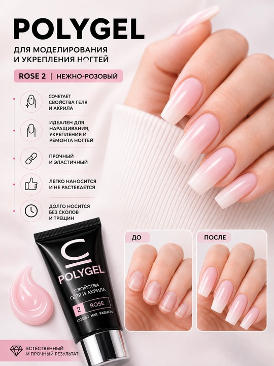 Полигель для наращивания ногтей, для укрепления и ремонта ногтей POLYGEL, 30 мл