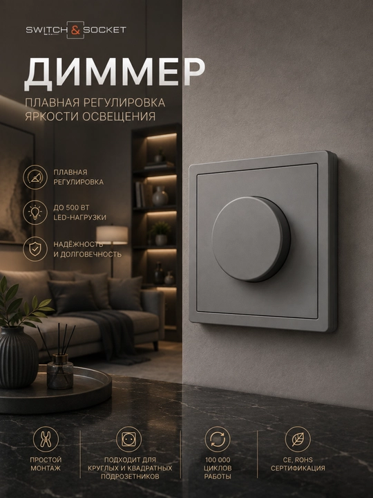 Aylanuvchi dimmer, yorug'lik yorqinligini boshqaruvchi, LED lampalar uchun yorug'lik regulyatori - 