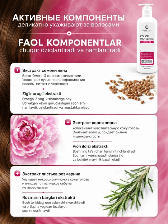 Keratinli tiklovchi shampun 750 ml, sulfatsiz parvarish, Style Tree Keratine Queen
