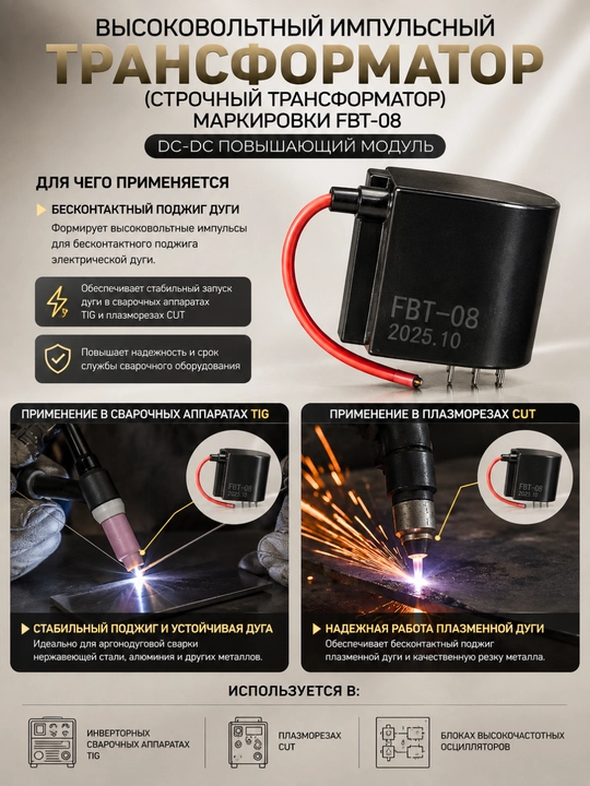 Высоковольтный импульсный трансформатор FBT-08 строчный трансформатор
