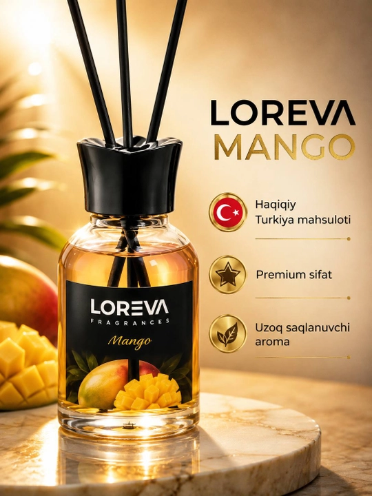 LOREVA Mango 55 ml aromadiffuzor, aslujitel, uy va ofis uchun xushbo‘y aromatizator - 
