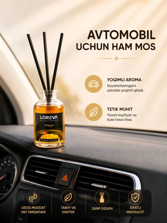 LOREVA Mango 55 ml aromadiffuzor, aslujitel, uy va ofis uchun xushbo‘y aromatizator