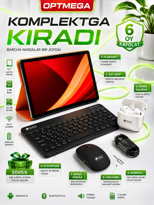 Premium CCIT Tab G17 pro planshet — 12/256 xotira, 5G internet, 2 ta SIM