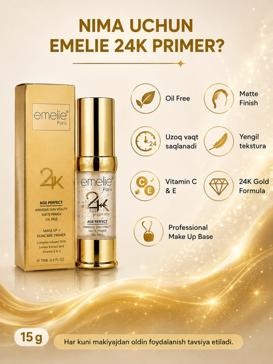 Основа под макияж EMELIE 24K GOLD, база под макияж для лица, праймер, тональная основа