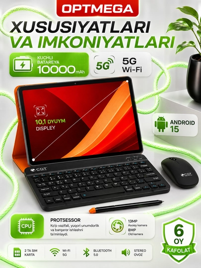 Premium CCIT Tab G17 pro planshet — 12/256 xotira, 5G internet, 2 ta SIM