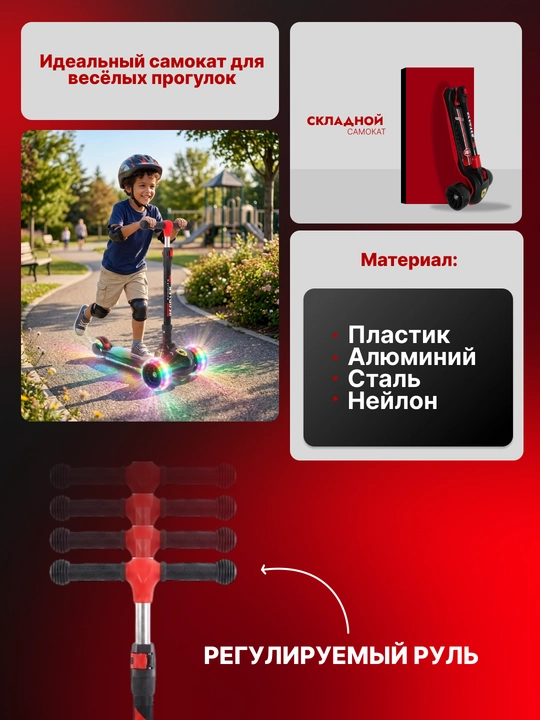 Самокат для детей. Подарочный самокат с подсветкой колес