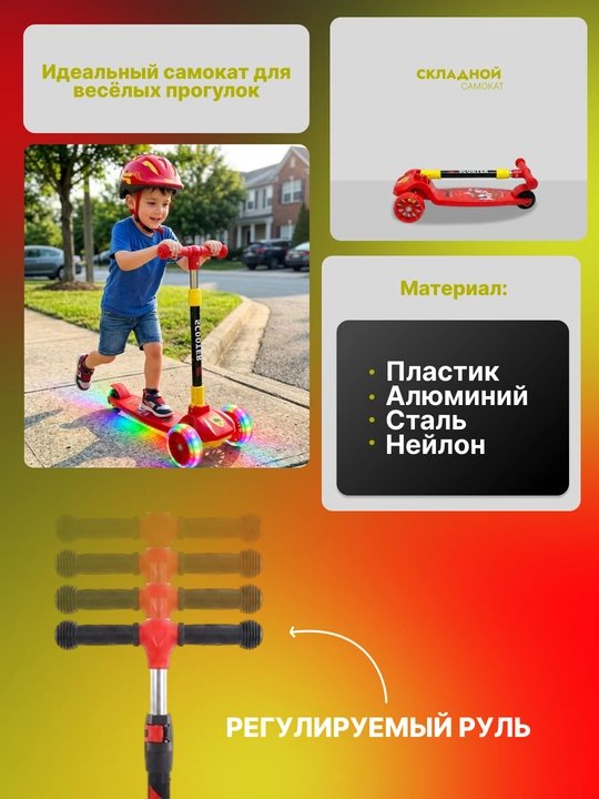 Самокат для детей. Подарочный самокат с подсветкой колес