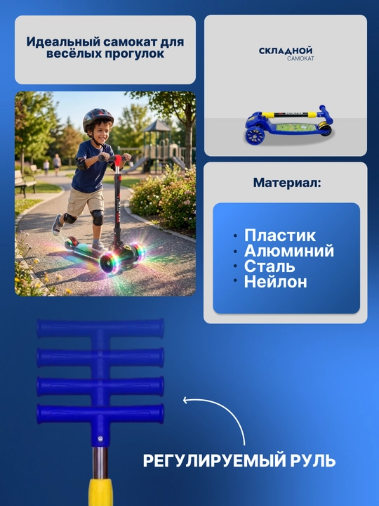 Самокат для детей. Подарочный самокат с подсветкой колес