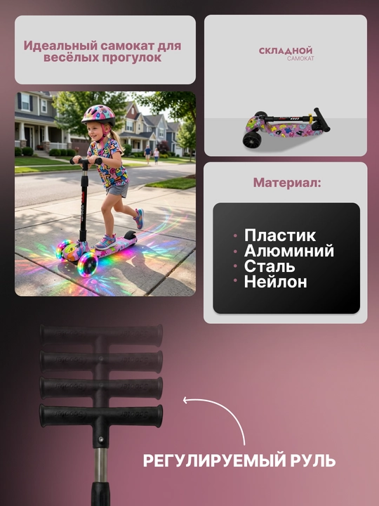 Самокат для детей. Подарочный самокат с подсветкой колес