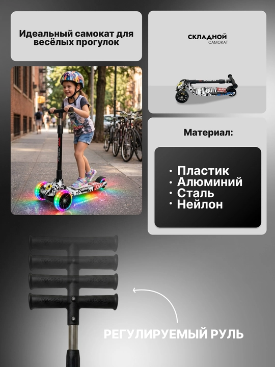Самокат для детей. Подарочный самокат с подсветкой колес