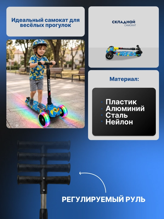 Самокат для детей. Подарочный самокат с подсветкой колес