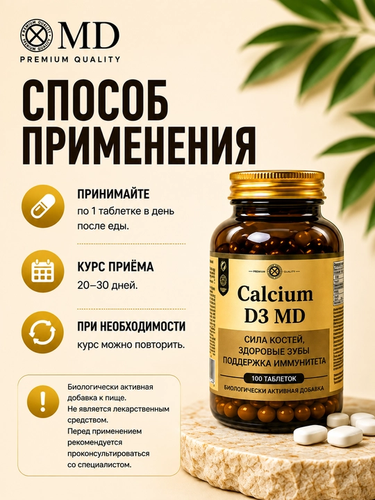 Calcium D3 MD,  Calcium-1250мг, D3-600 mkg, Suyaklar va tishlar salomatligi uchun